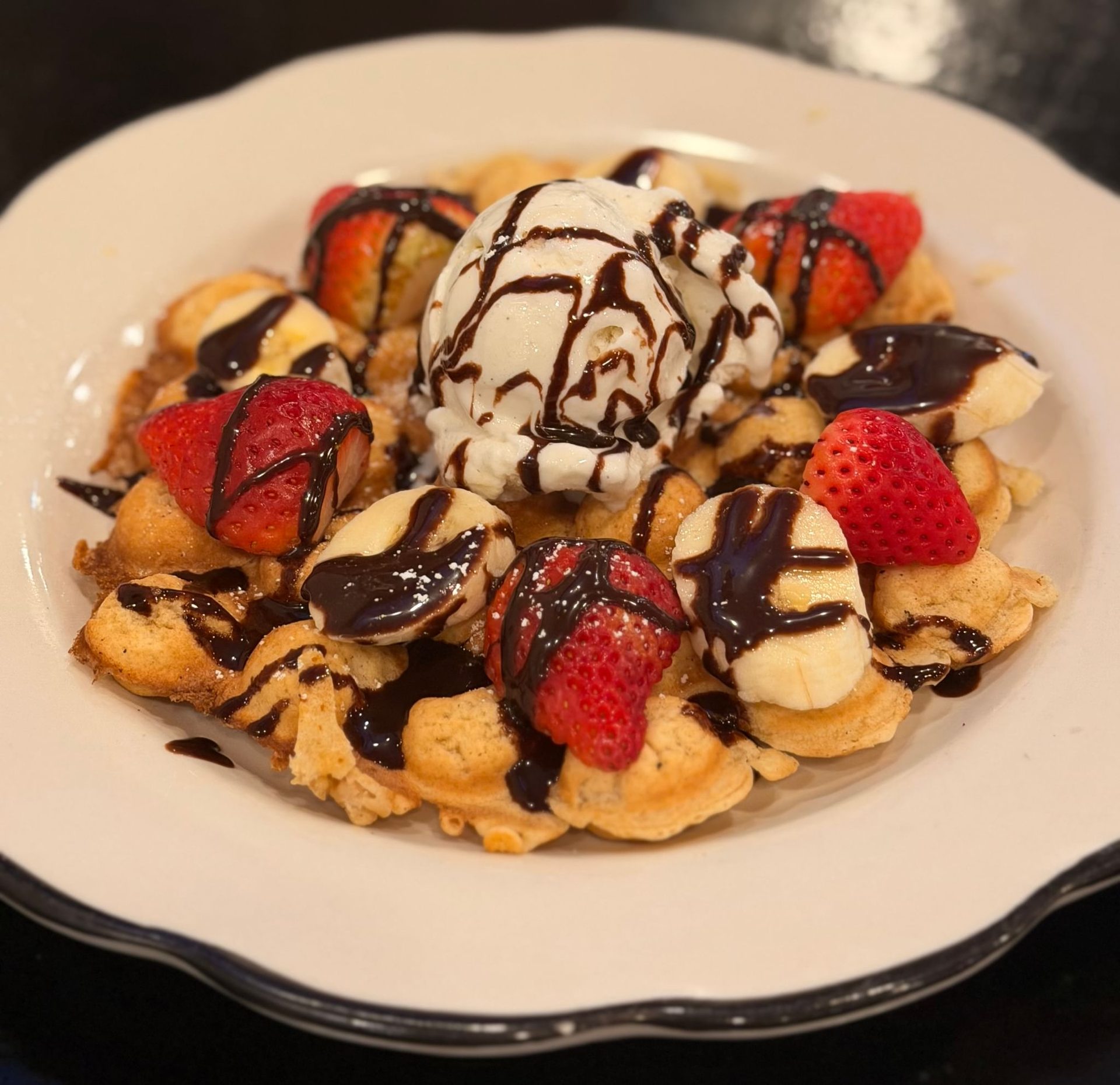 Bubble waffles and ice cream